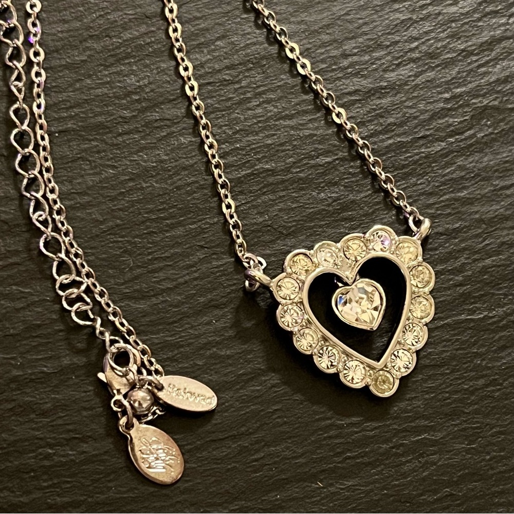 Vintage Kirks Folly Beloved Heart Pendant Silver Tone Necklace